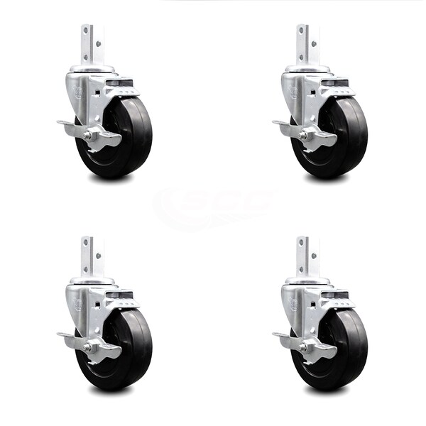 Service Caster 4 Inch Soft Rubber Wheel Swivel 7/8 Inch Square Stem Caster Set with Brake SCC SCC-SQ20S414-SRS-TLB-78-4 - main